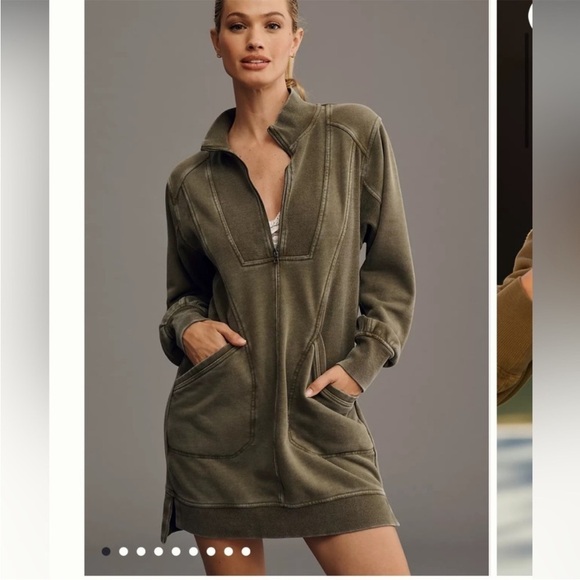 Anthropologie Daily Practice quarter zip sweatshirt Dress Olive Green size XS - Picture 1 of 5
